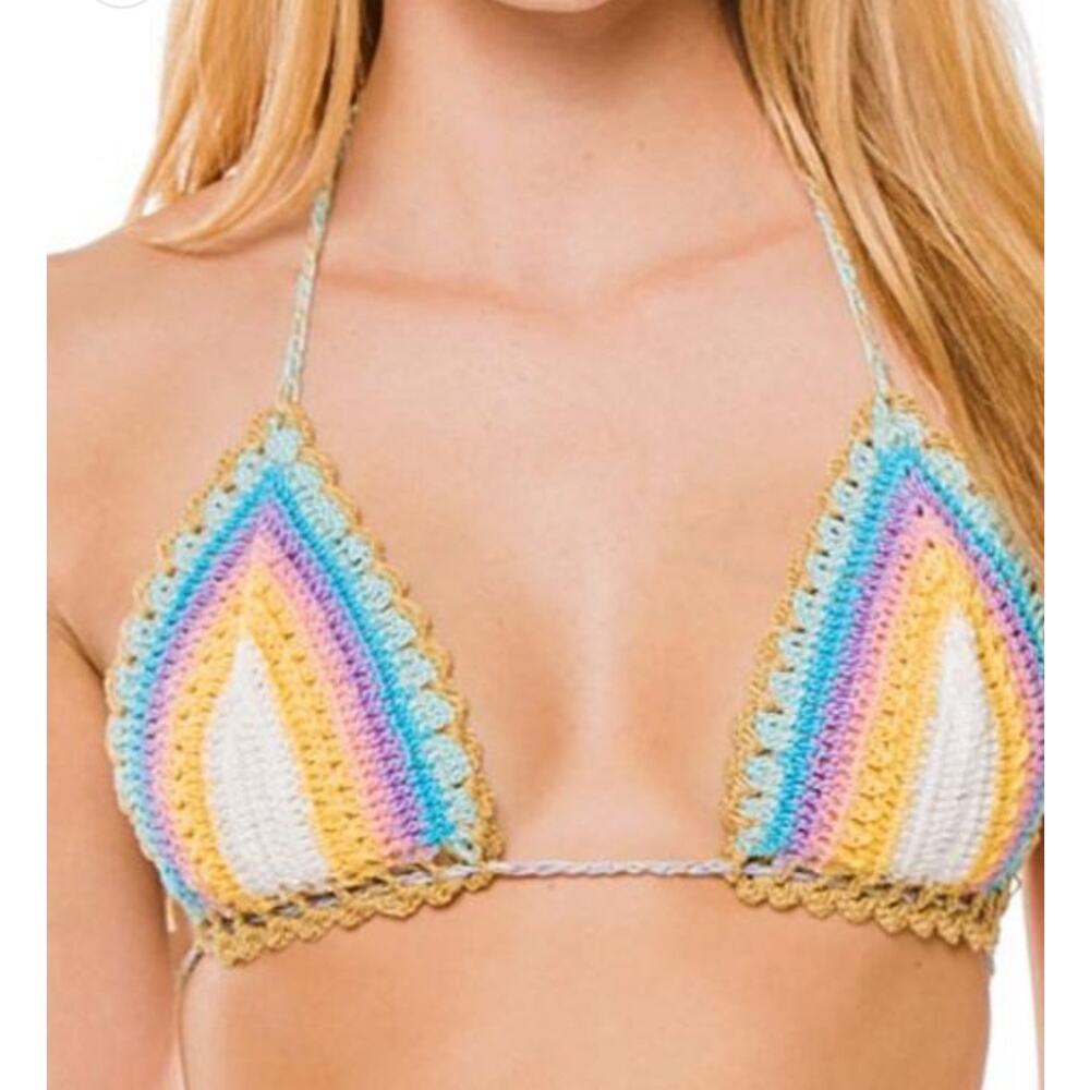 PILYQ PQ SWIM Bikini Top Size Small NWT Romance Crochet Triangle Halter Rainbow - Picture 4 of 16